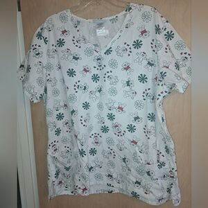 SB Womens Scrub Top White XL Teddy Bears Christmas Holiday Winter